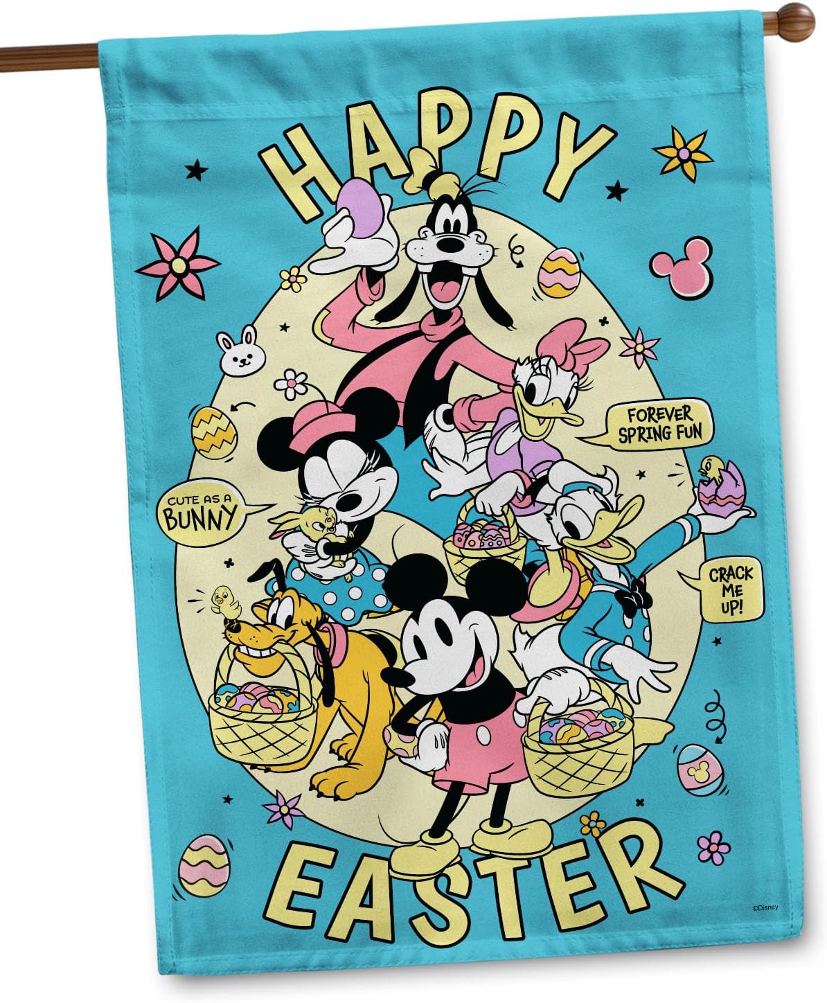 Flagology, Disney Happy Easter Mickey and Friends – House Flag 28" x 40", Outdoor Flag, Exclusive Premium Fabric, Officially Licensed Disney, Easter Decorations, Spring Décor