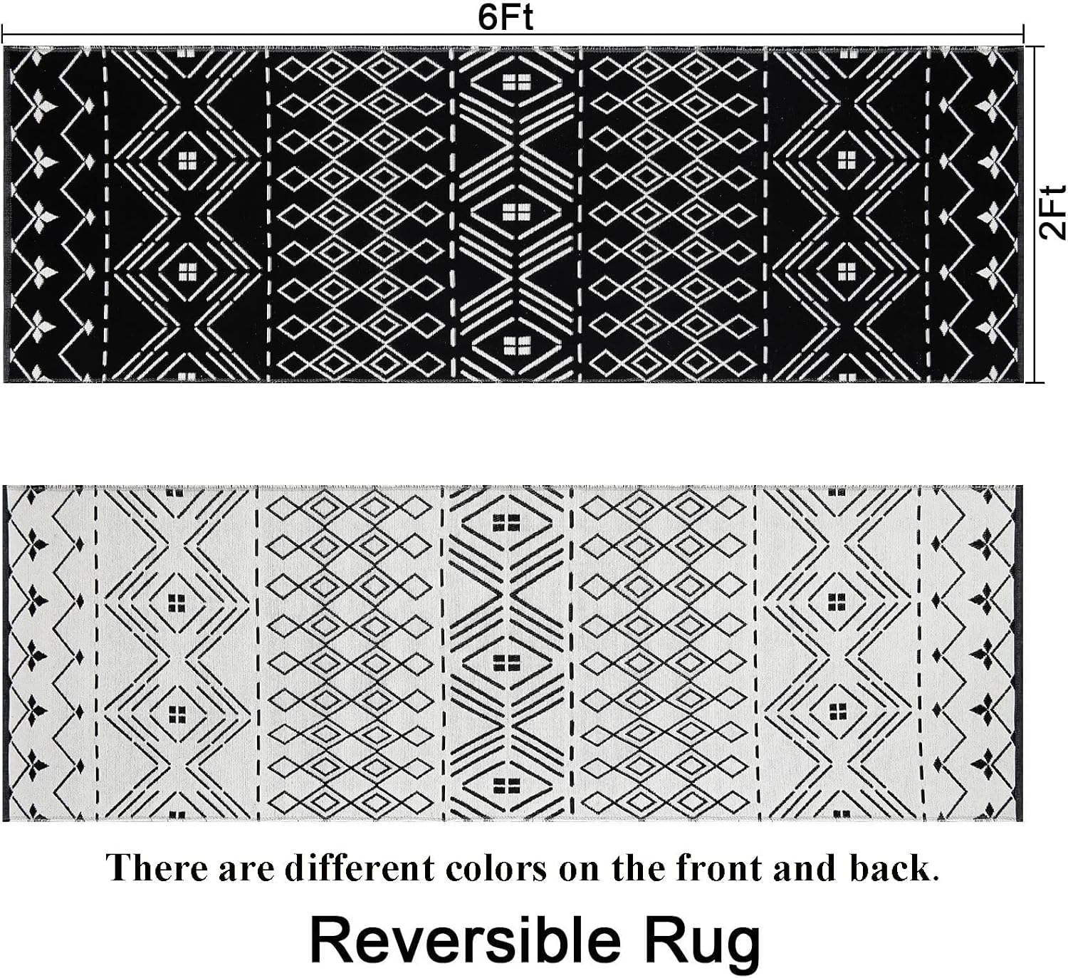 HiiARug Boho Runner Rug for Hallways 2'x6' Area Rug Runner Mat Black & White Washable 100% Woven Cotton Indoor Outdoor Rug Runner for Living Room Kitchen Laundry Room Doorway Bedroom
