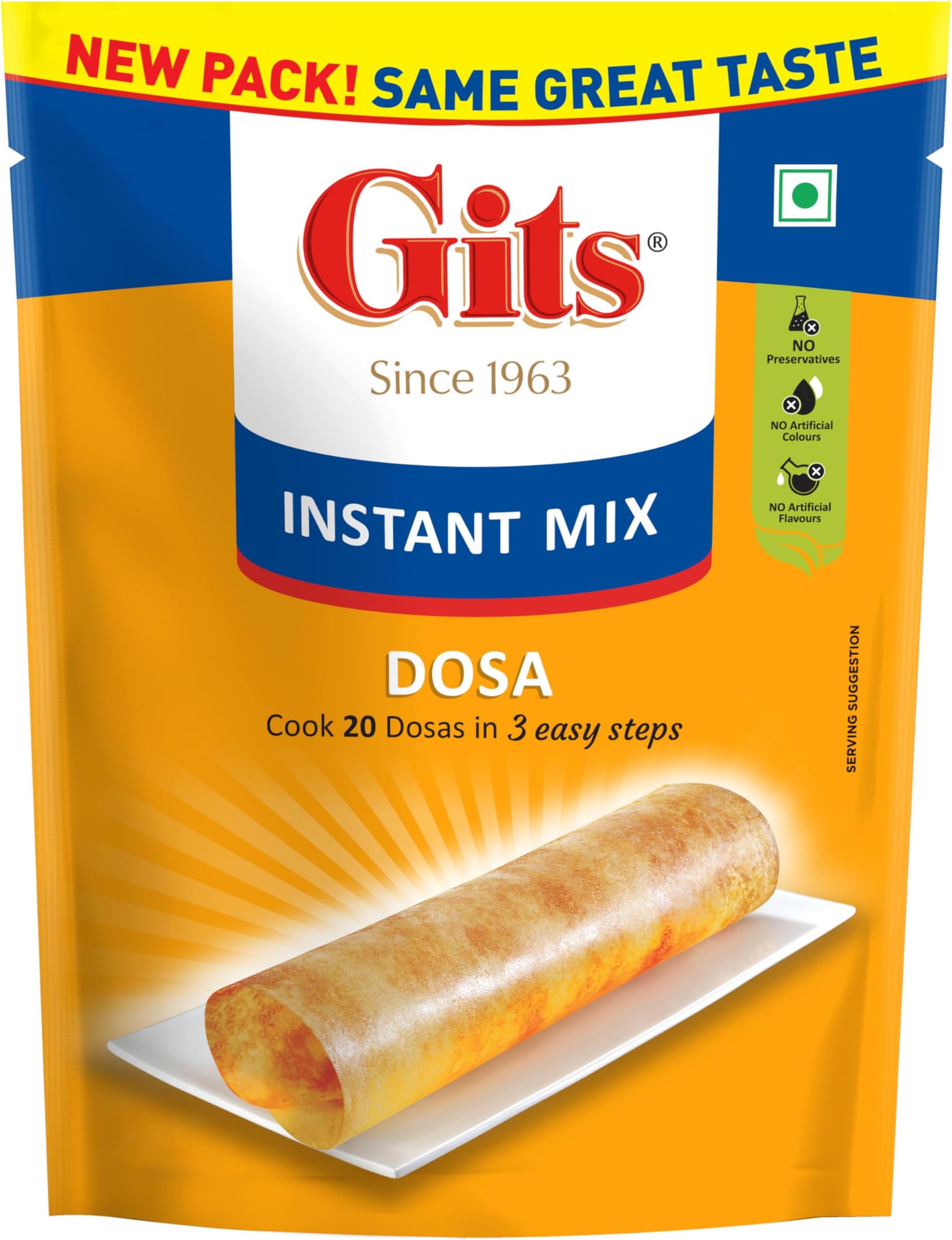 Gits Instant Rice Dosa Breakfast Mix, Makes 20 per Pack, Pure Veg, South Indian Breakfast Mix, 500g