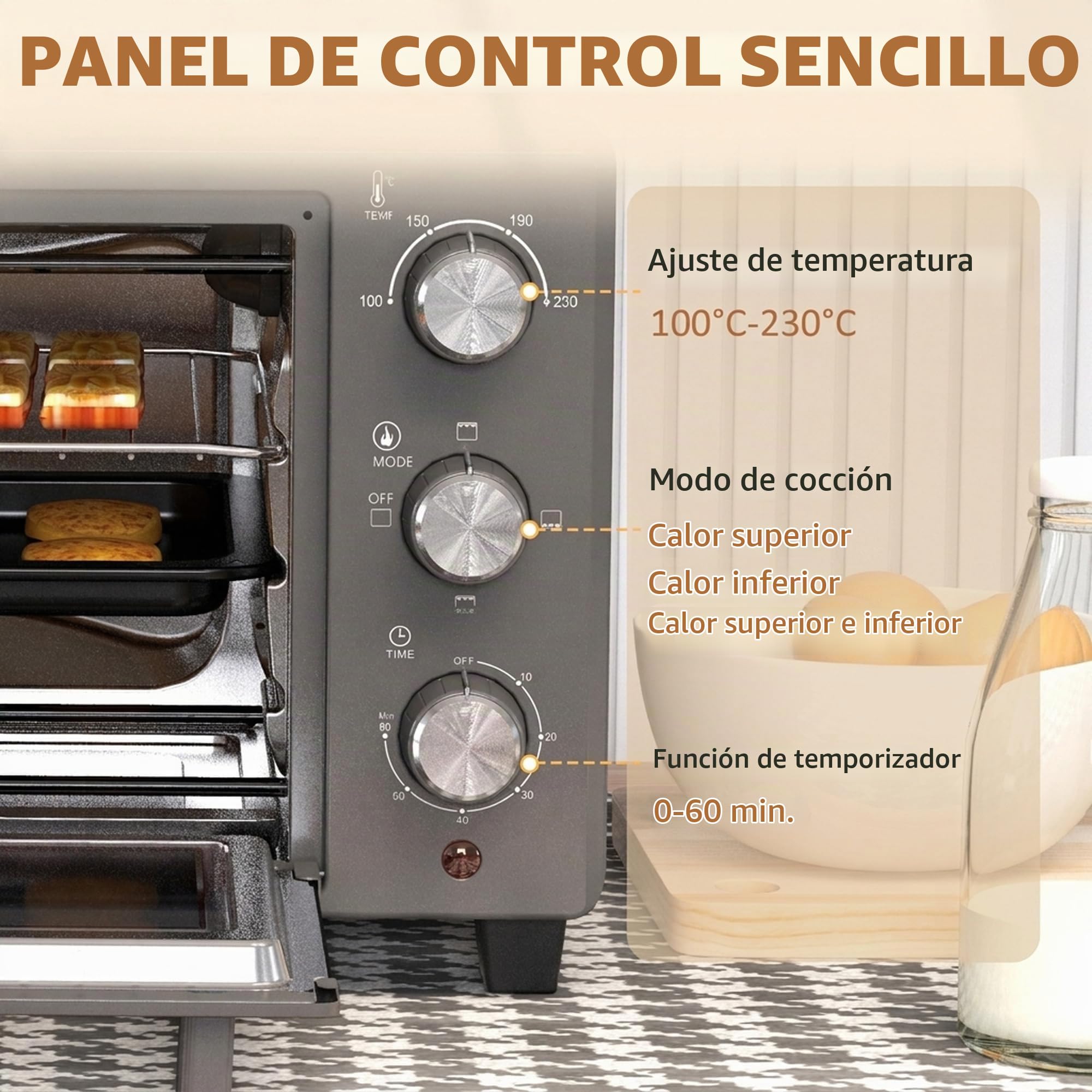 HOMCOM Mini Horno 21L 1400W 100-230°C 60 Min con Ventana Gris