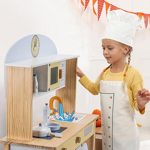 Miniatura 5 de WoodenEdu Juego de cocina de madera para niños pequeños, regalo de cocina de juguete para niños y niñas, a partir de 3 años, dimensiones 38 pulgadas