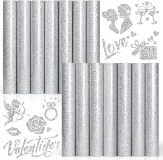 Silver Glitter Heat Transfer Vinyl HTV,14 Pack 12"x10" Iron On Vinyl for Cricut, Easter Decorations for Shirts Dress, 14 Sheets Silver Colors HTV Glitter Heat Press Vinyl | Silver glitter HTV sheet, 12"x10" HTV sheets for Cricut, Silhouette Cameo and heat press machines to make shirts and crafts.