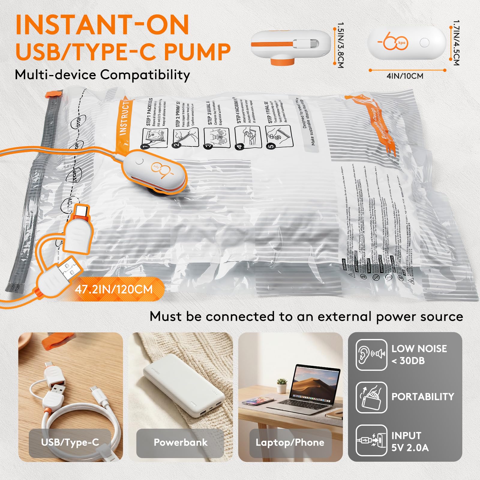 Vakuumbeutel mit USB/Typ-C-Pumpe, 3 Größen, Reise-Vakuum-Aufbewahrungsbeutel für Kleidung, Vakuum-Verpackungsbeutel für Schrank-Organisation, Bettwäsche und saisonale Lagerung, 17 Stück