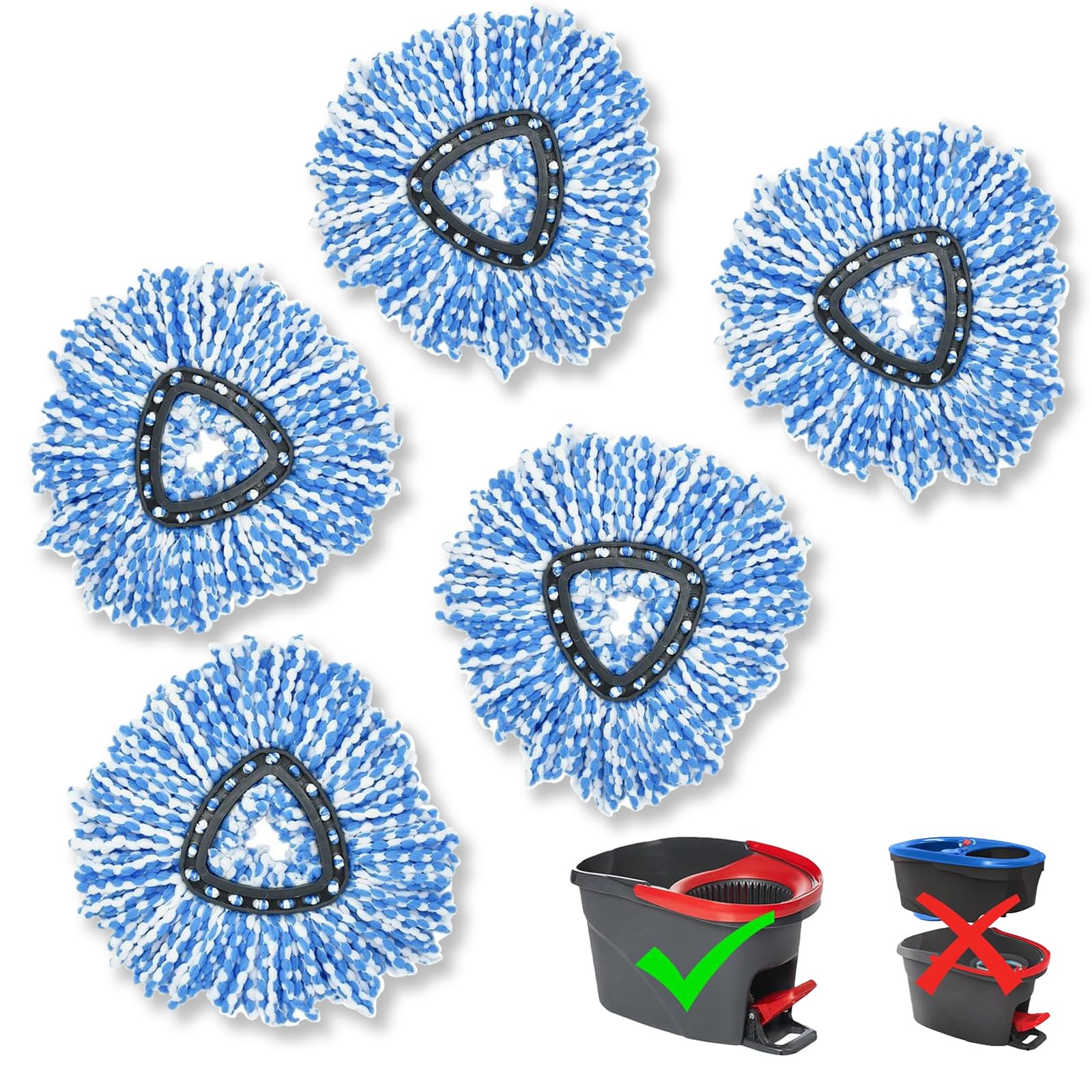 Paquete de 5 cabezales de repuesto para fregona de microfibra,cabezales de repuesto para mopa giratoria，Absorbente, duradero y fácil de limpiar，compatibles con Vileda, mopa giratoria O-Cedar(Azul)