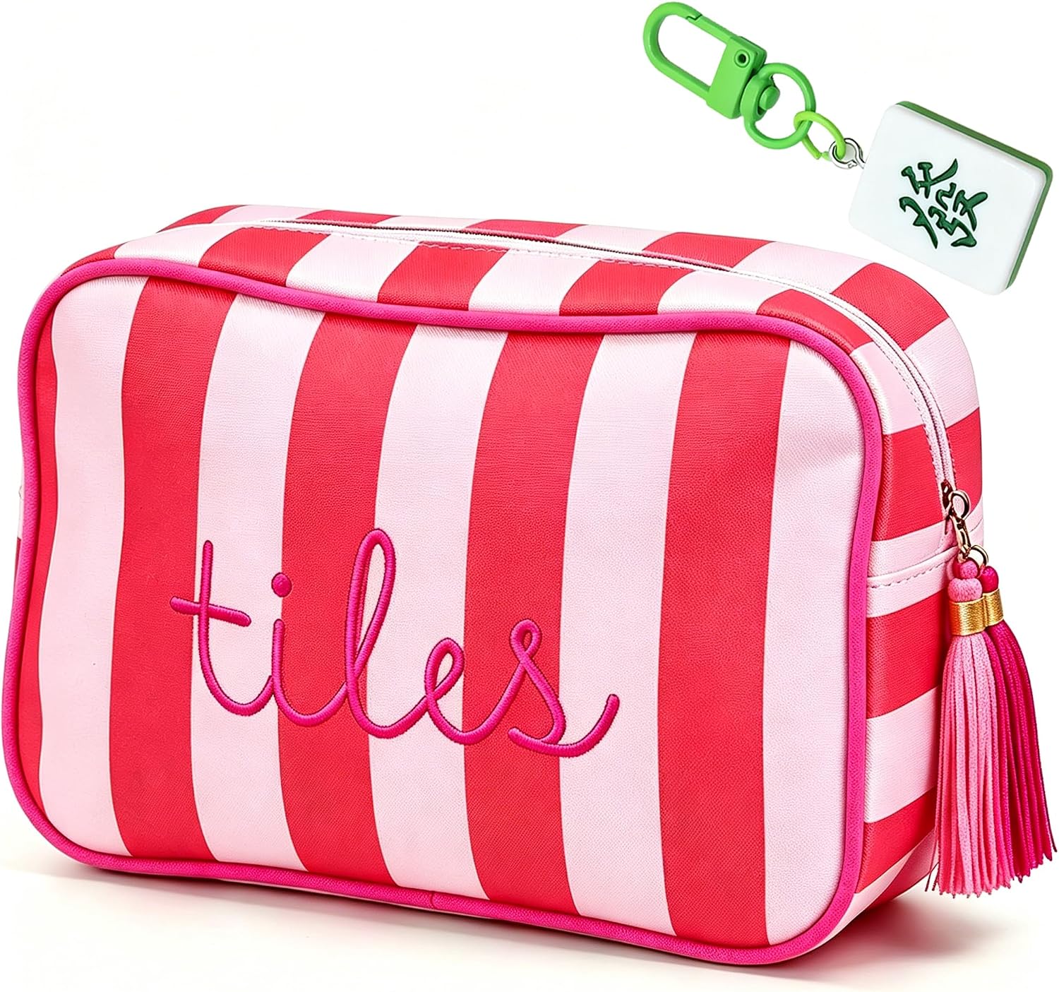 Mahjong Tile Bag, Thickened Canvas Zippered Mahjong Storage Pouch, Embroidered Portable Mahjong Carrying Bag for American Mahjong Tiles, Ideal for Game Night Travel Gatherings Board Game Accessories