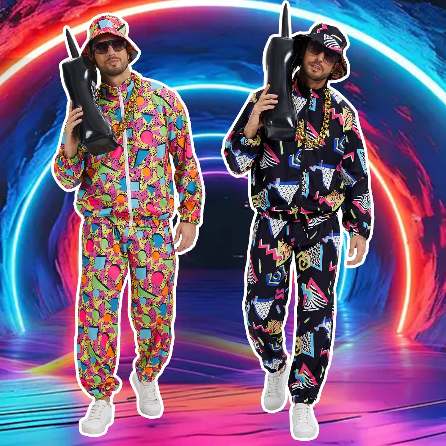 80s 90s Outfit for Men Tracksuit Costume, Hip Hop Outfit Set Vintage Beach Tracksuit for Themed Disco Party Costumes - Image 2