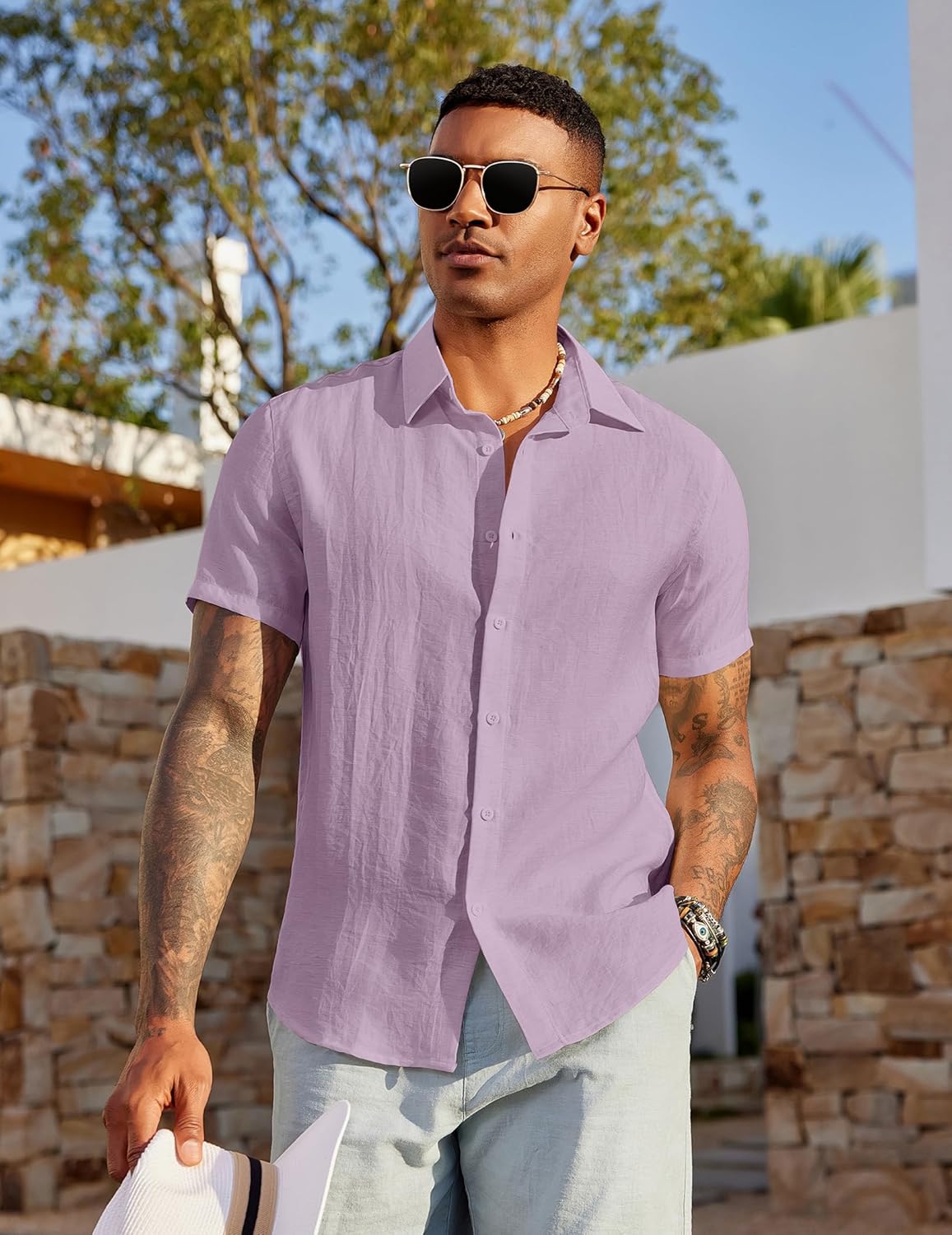 COOFANDY Men's Linen Shirts Short Sleeve Casual Button Down Shirts Beach Summer Wedding Tops - Image 4