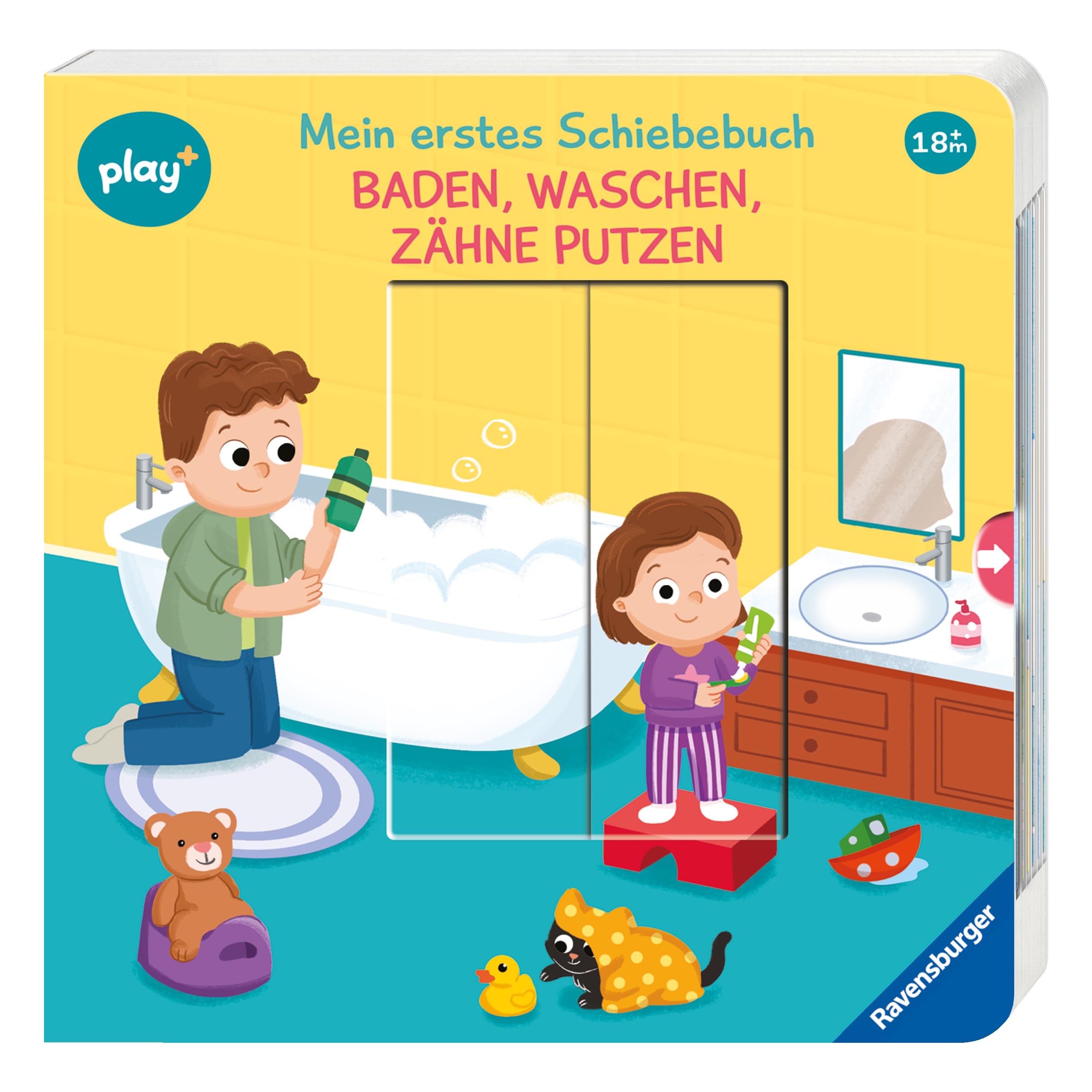 Ravensburger Play+ Mein erstes Schiebebuch: Baden, waschen, Zähne putzen, Buch ab 18 Monate