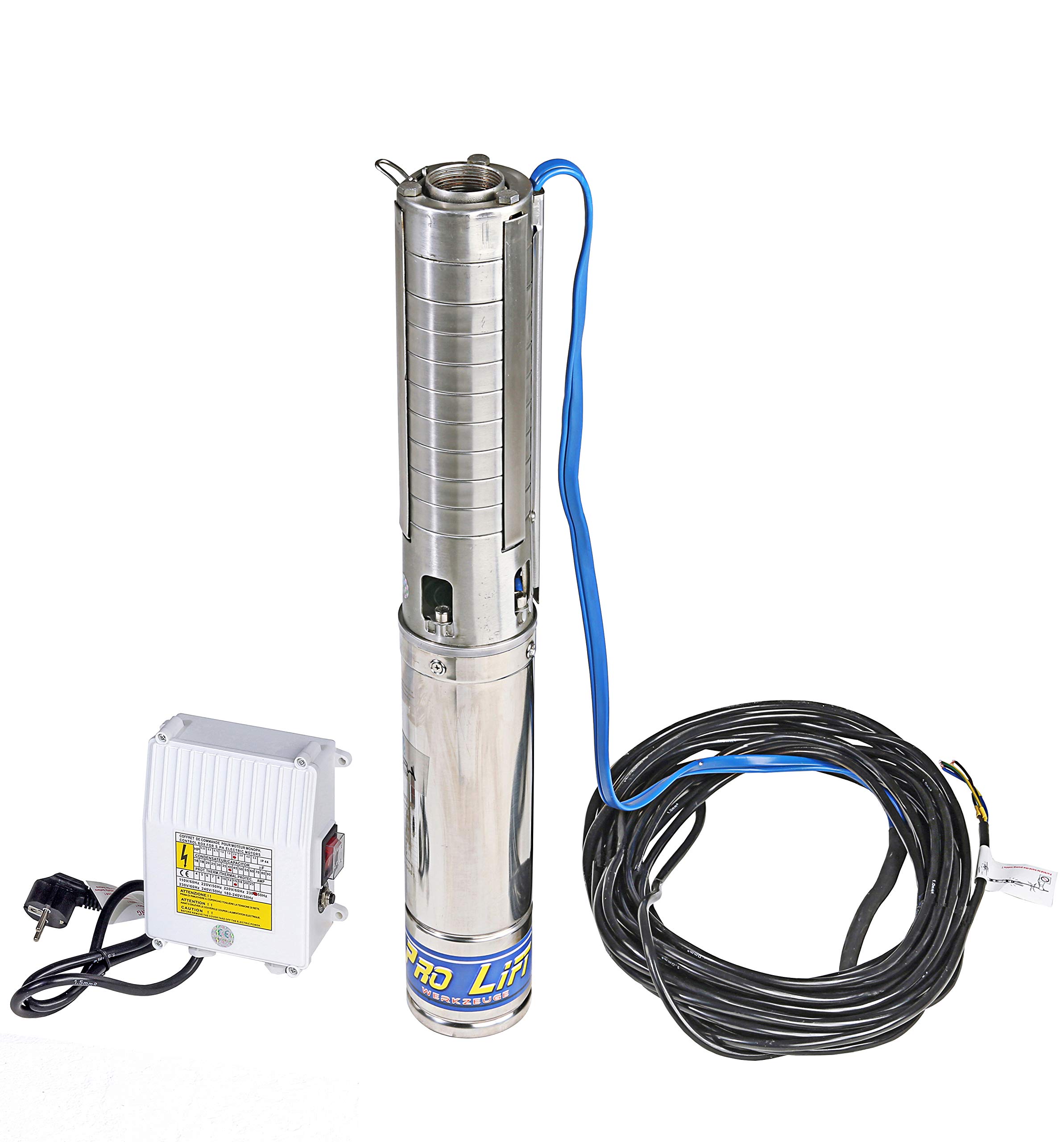 Pro Lift Werkzeuge Bomba para pozos profundos (750 W, acero inoxidable, compatible con arena, bomba para pozos de jardín de 4 pulgadas, bomba sumergible de 6000 l h, bomba de agua, bomba de tubo,