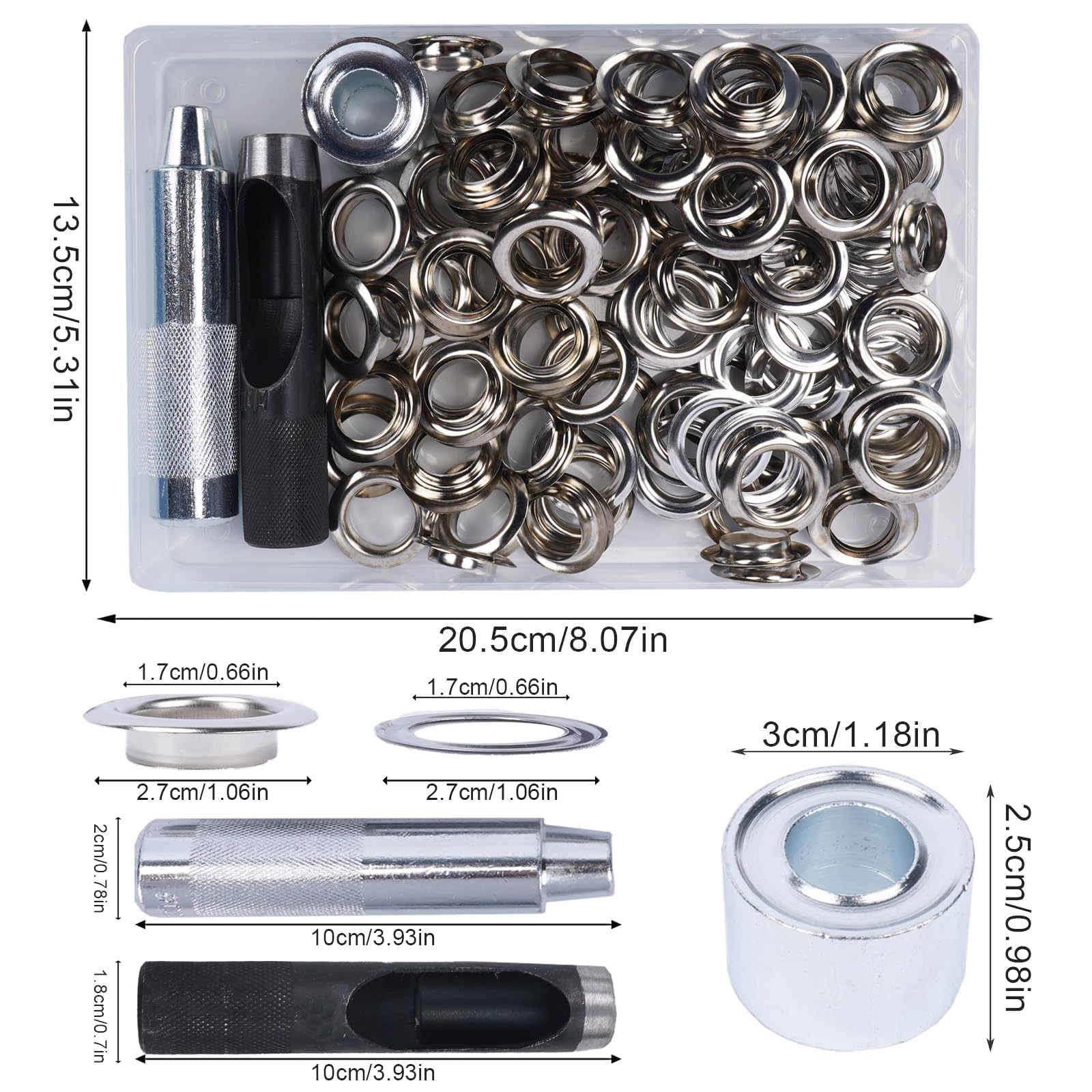 Luabue 200PCS 17MM Grommets Eyelets Tarpaulin Repair Kit Eyelet Punch Kit Metal Eyelets and Punch for Fabric Leather Craft Tarpaulin Curtains DIY and Decoration - Image 2