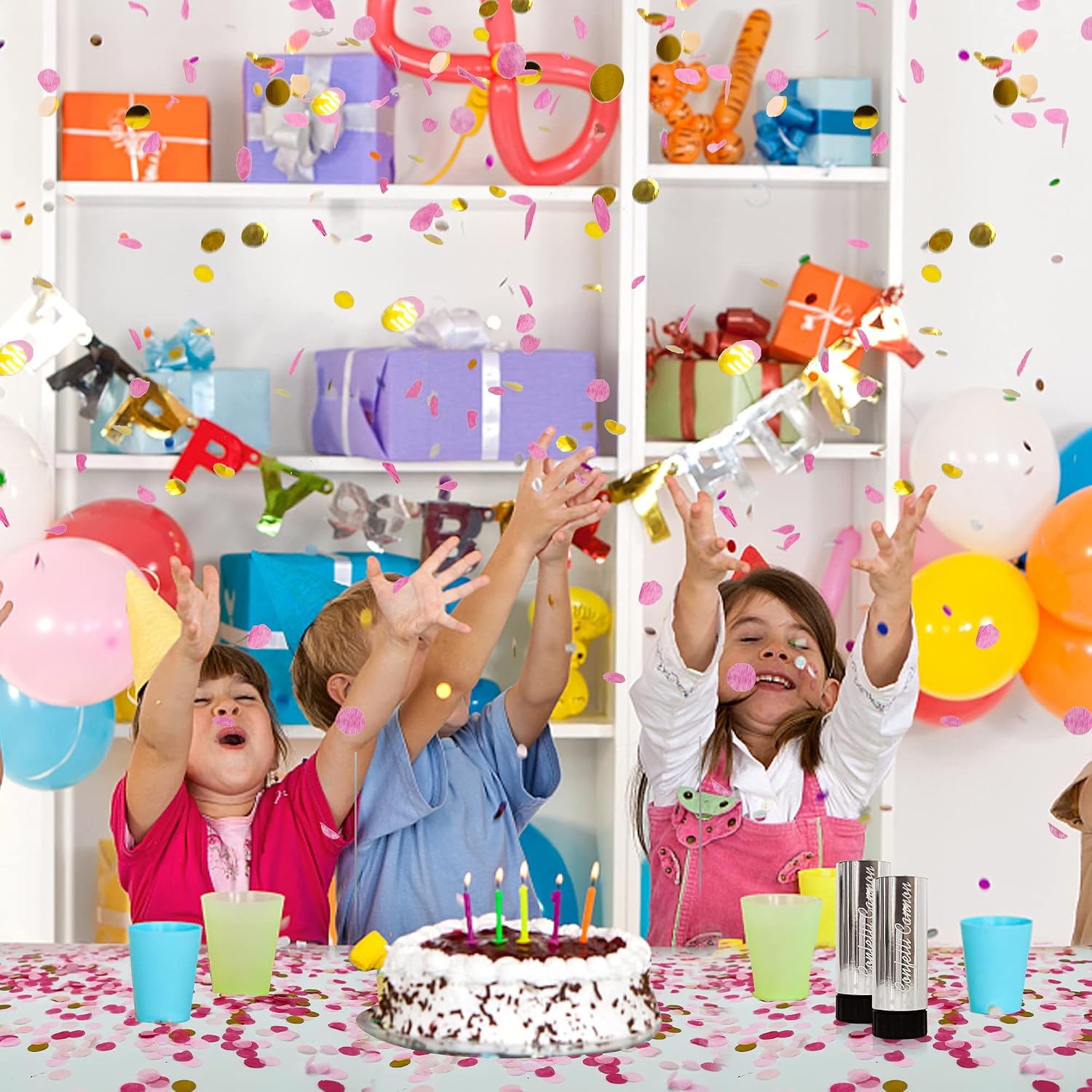 8 PCS Confetti Poppers Cannons for Wedding Birthday Graduation Baby Shower Anniversary Christmas New Year's Kids Fun Party Supplies Decorations and Favors (Pink + Gold) image 3