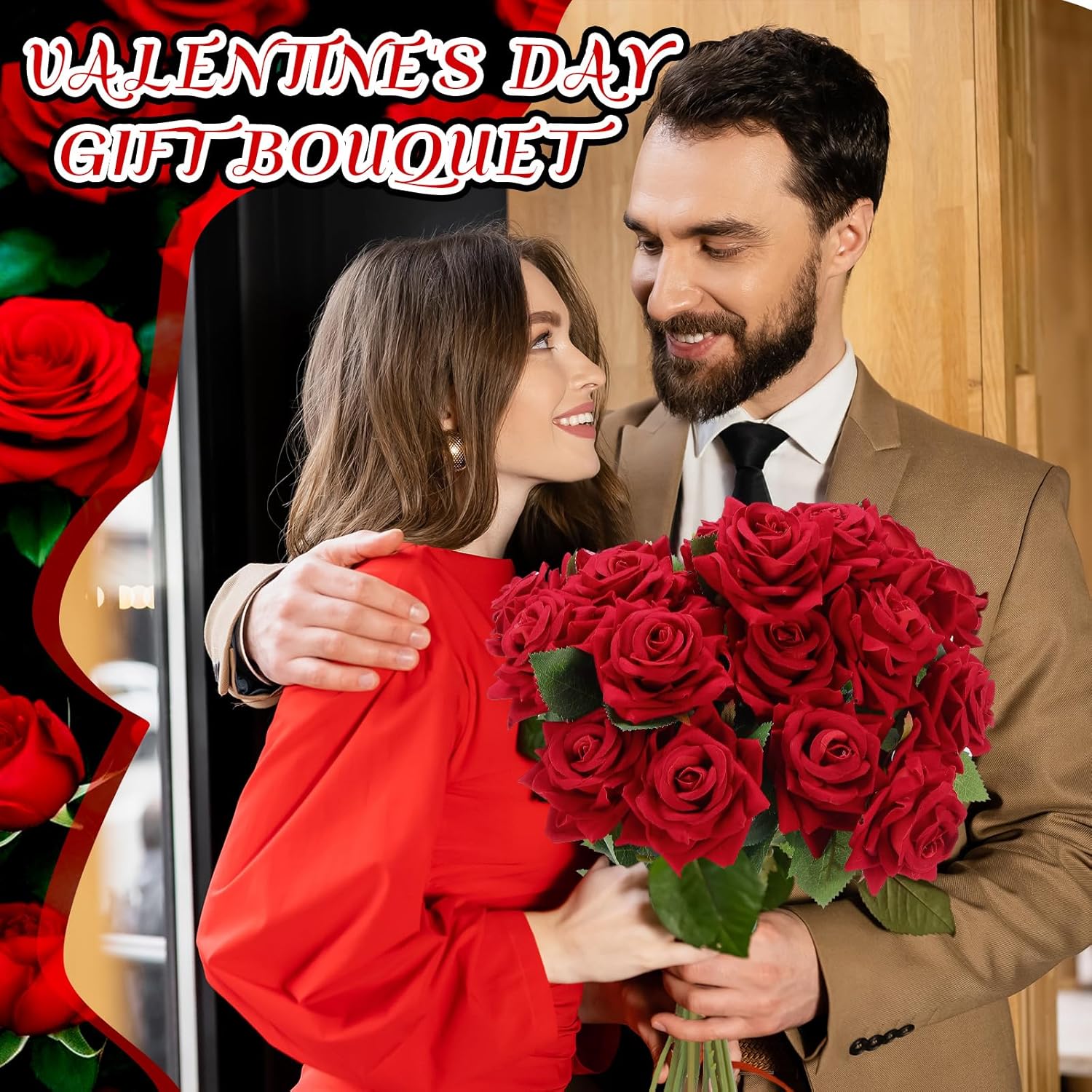 Zeyune 50 Pcs Wedding Artificial Rose Flowers Bulk Velvet Silk Fake Roses with Long Stem Real Looking for Wedding Centerpieces DIY Bouquet Anniversary Party Home Garden Decor(Red)