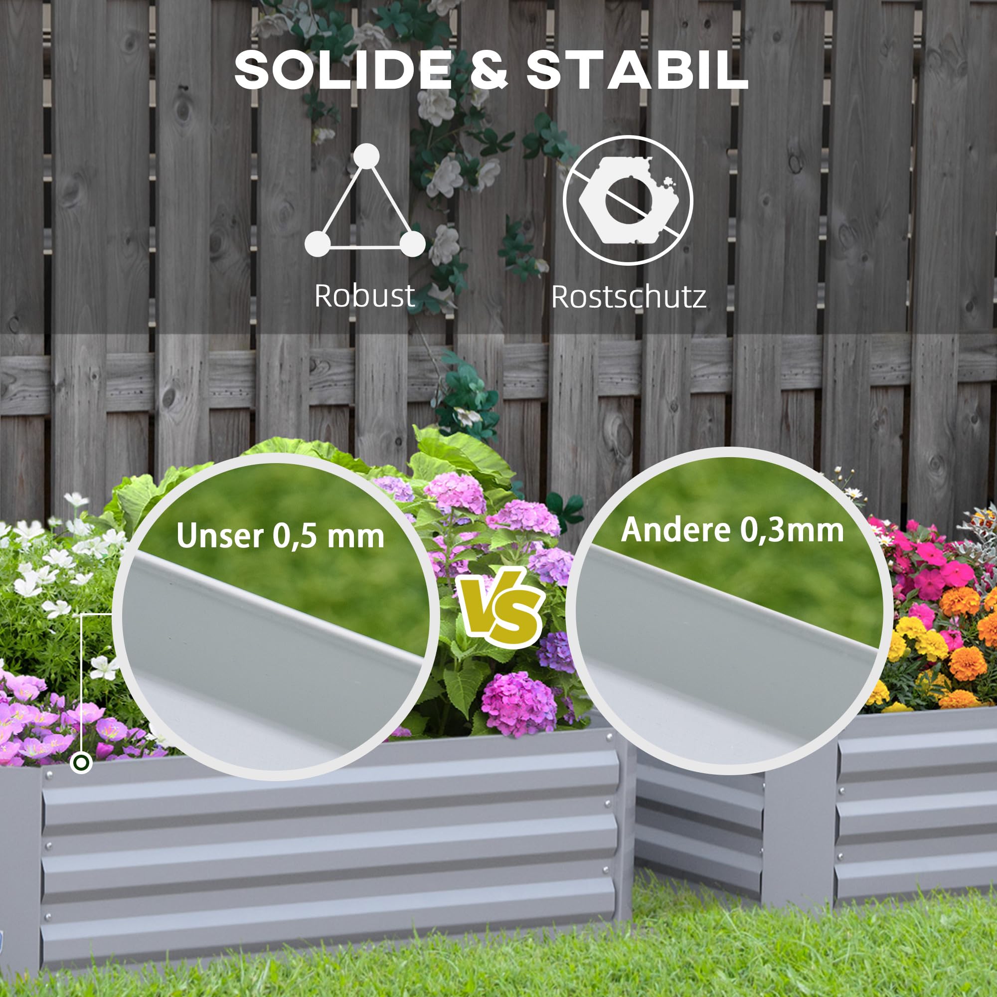 Outsunny Hochbeet Set 2-TLG. Gartenbeet für Garten 100 x 100 x 30 cm Grau