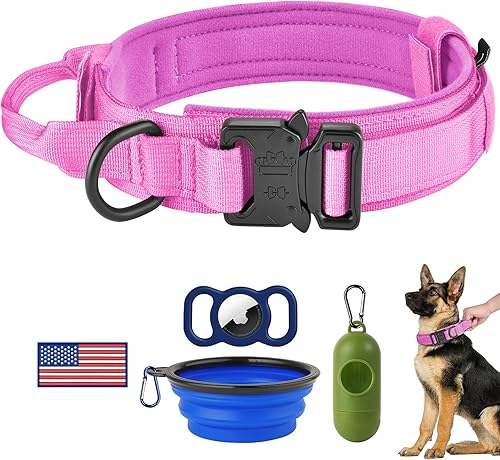 Vista 21 de HYDEME Collar táctico ajustable para perro, collar de nailon de entrenamiento militar con mango de control y hebilla de metal pesado para perros