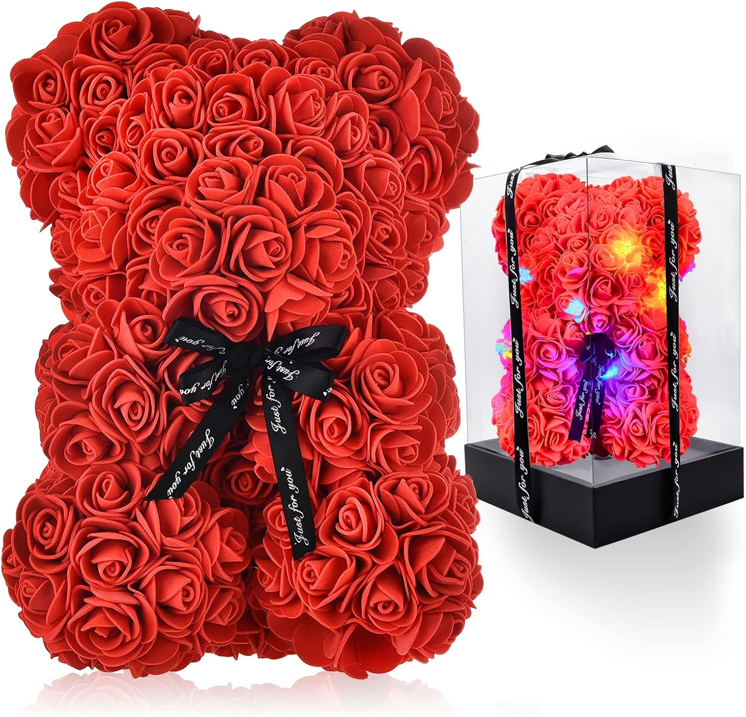 Rose Bear with Box 10 Inch, Valentine's Day Gifts for Him Her Kids, Artificial