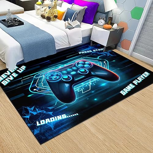 Miniatura 3 de Alfombra de área grande para habitación de los niños, controlador de gamepad 3D, color azul, para sala de estar, adolescente, jugador, sala de