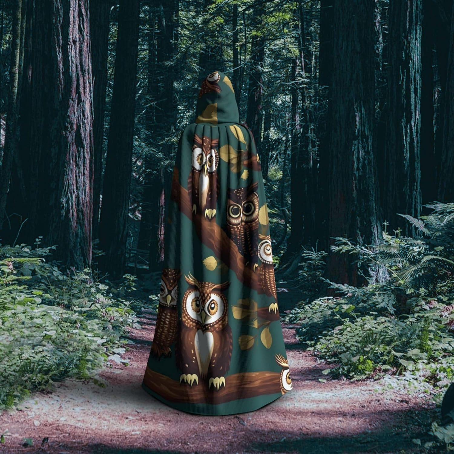 Magic owel print Halloween Hooded Robe Cloak for Adult Men Women Wizard Vampire Knight Fancy Cape Costume