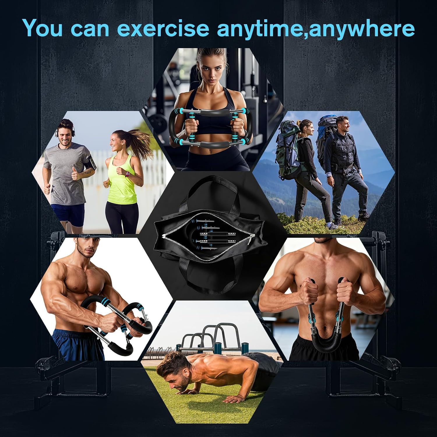 Twister Arm Trainer, U-VKK 5-Level Adjustable Chest Trainer (30-50 kg), Portable with Removable Design, Fitness Equipment for Home, for Arm Muscle Training, Blue and Black