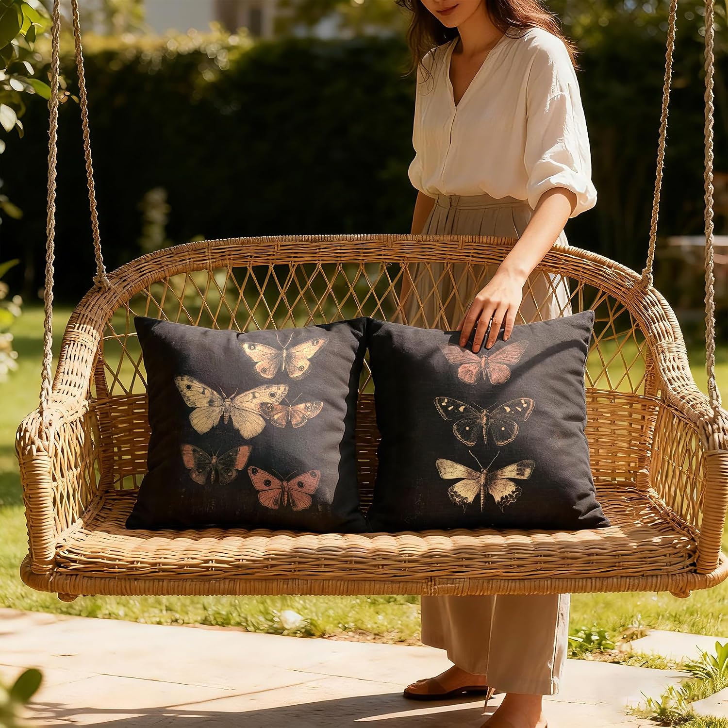 Vintage Victorian Gothic Butterfly Pillow Covers 18x18 Set of 4,Moody Dark Academia Moth Decorative Throw Pillow Covers for Home Bedroom Living Room