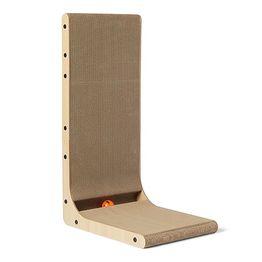 Amazon Basics - Scratching Post for Cats, Wall Scratching Post in L-Shaped Cardboard Easy Assembly, 42 cm x 29 cm x 68 cm, Beige