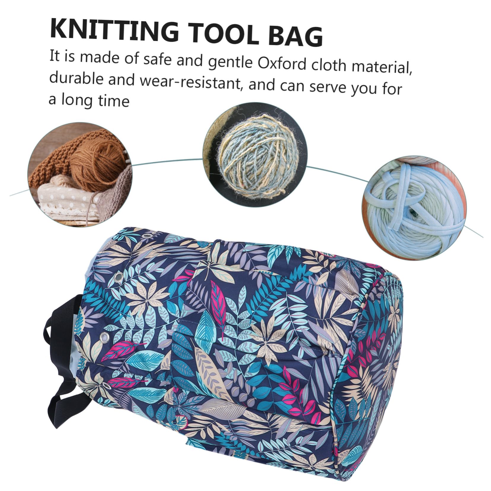 Multifunktionale Oxford Aufbewahrungstasche mit Modischem Blätterdesign Praktischer Wollgarn Organizer Tote Bag für Stricknadeln Häkelnadeln und Handarbeitszubehör