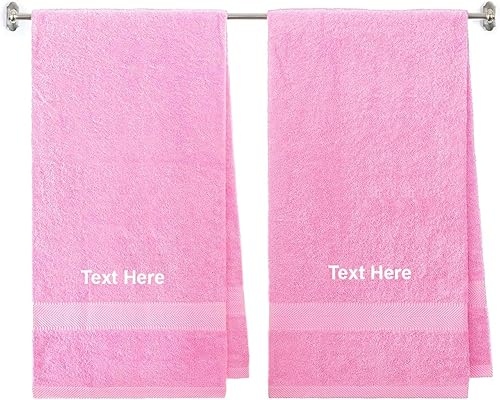 BY LORA Toalla de algodón de rizo personalizada para baño y ducha, toalla de baño, color rosa