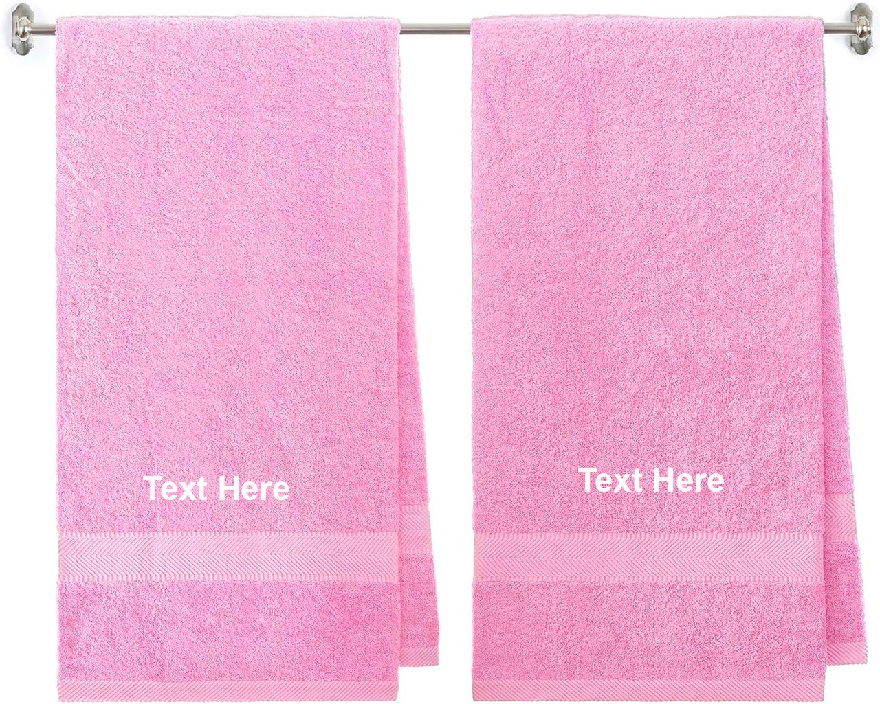 BY LORA Personalized Embroidered 2-Piece Terry Cotton Bath Towel Set – Custom Monogram Bathroom Towels, Ultra-Soft & Absorbent, Ideal for Housewarming, Wedding & Spa Gifts - Pink