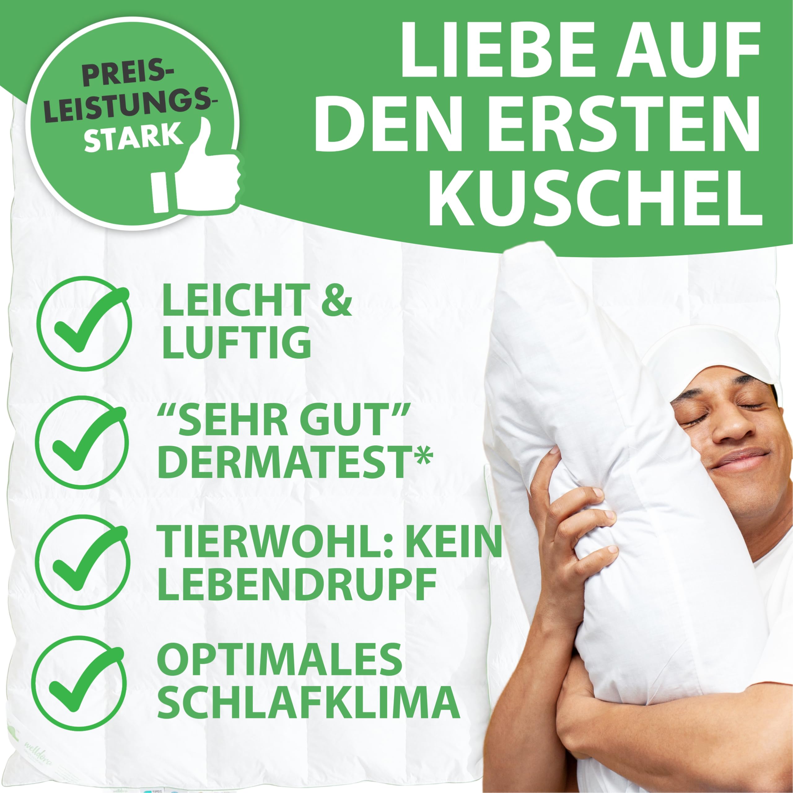 Welldora Komfort Bettdecke 135x200 Sommer 100% Extraweiche Federn & Daunen Oeko-Tex Allergiker Tierwohl Daunendecke