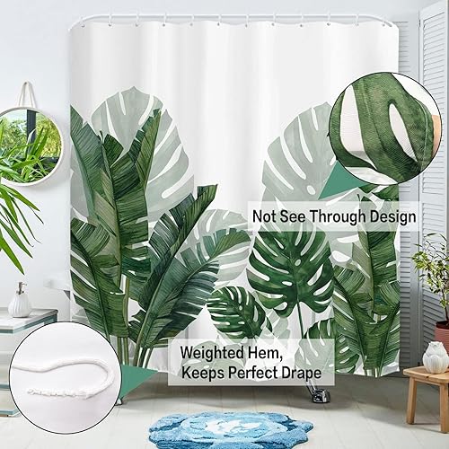 Miniatura 5 de Baccessor Cortina de ducha de plantas verdes tropicales, impermeable, tela lavable, decoración de baño de verano, plátano, hoja de Monstera, cortina