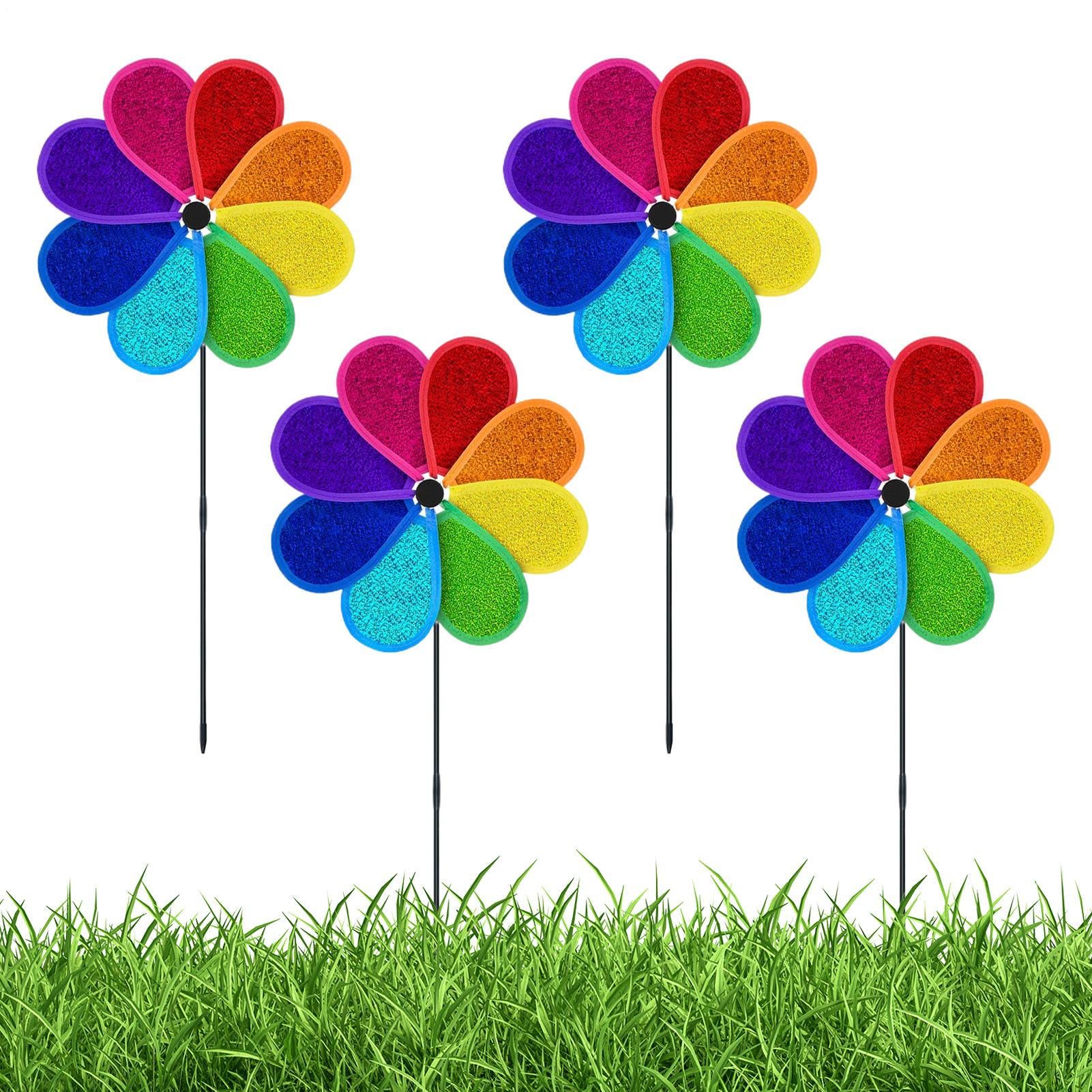 Décoration de jardin anti-oiseaux efficace avec ce pack de 4 éoliennes réfléchissantes