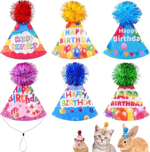 Paquete de 6 mini sombreros de fiesta de cumpleaños para perros pequeños, cachorros, gatos, gatitos, conejo, niño, niña, accesorios de disfraz de