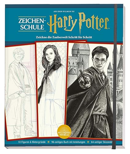 Aus den Filmen zu Harry Potter: Zeichenschule - Zeichne die Zauberwelt Schritt für Schritt: 10 Figuren &amp; Hintergründe, 96-seitiges Buch mit Anleitung, 64-seitiger Skizzenblock