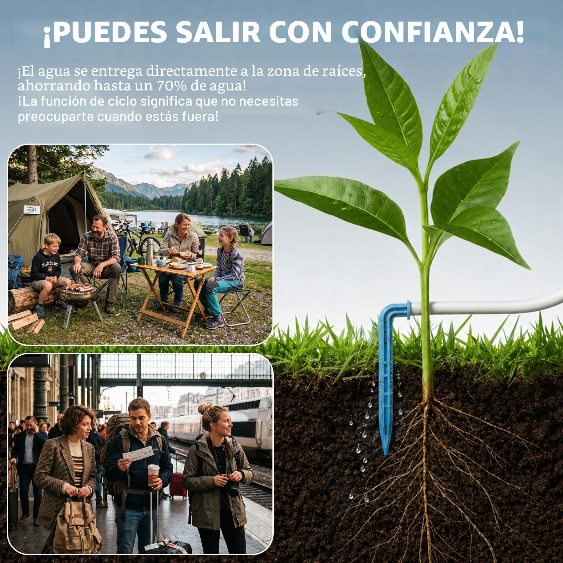 Kit Riego por Goteo Automático Recargable Sistema de Riego por Goteo 132 Modos para 15 Plantas, Sistema de Riego Automático de Plantas para Interior, Balcón, Invernadero, Jardín