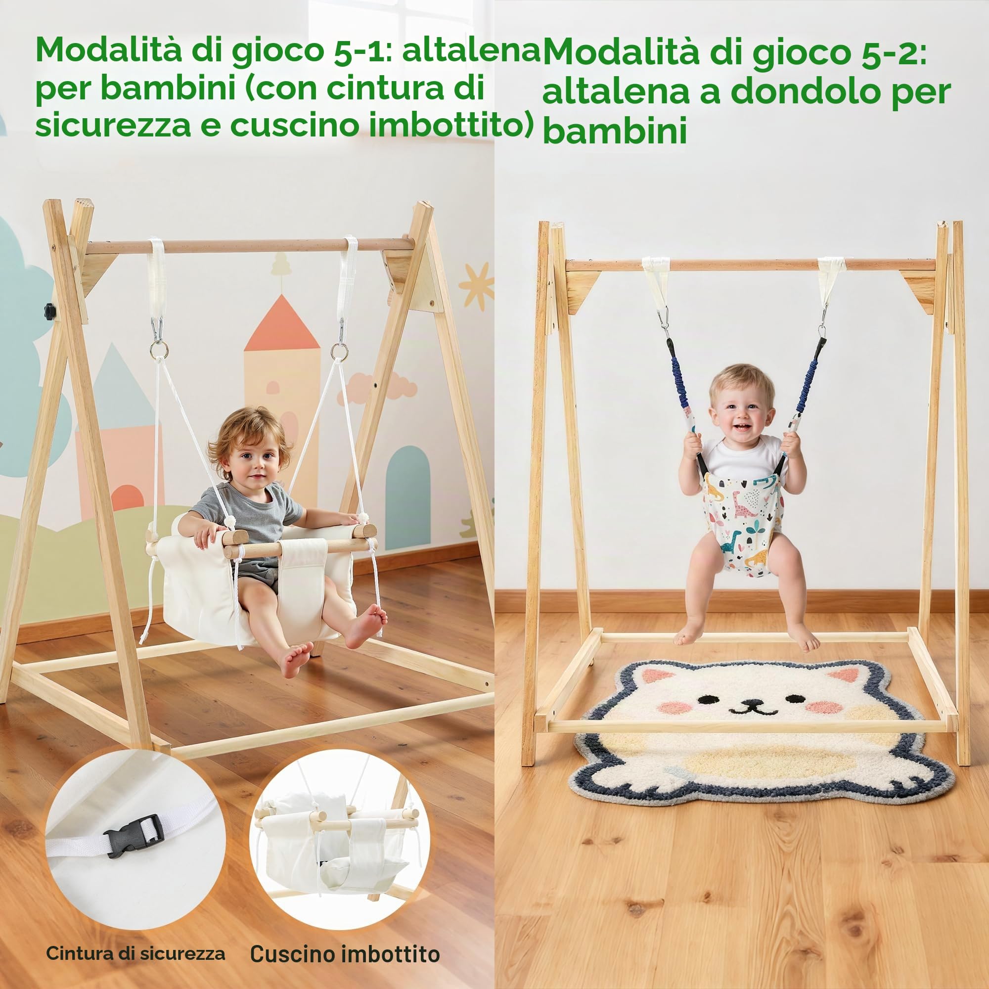 Set altalena pieghevole 5 in 1 per neonati e bambini, con supporto, altalena, seggiolino, ponticello, amaca, tenda da gioco, per bambini dai 3 anni in su