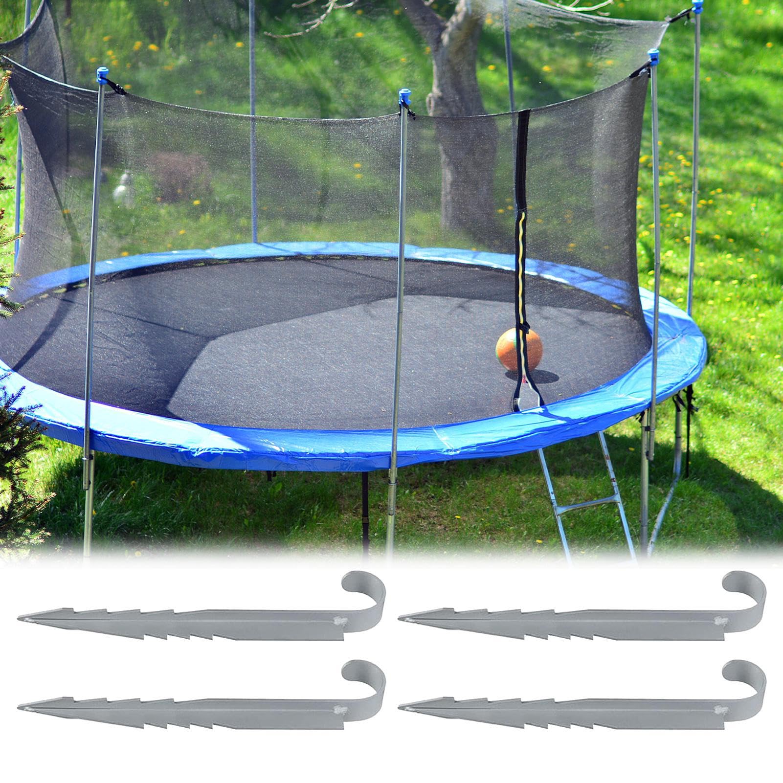 Estacas para Cama Elástica Reforzadas Metal Inoxidable 4 Piezas Trabajo