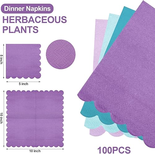 Miniatura 88 de Zhanmai Paquete de 100 servilletas de cóctel de 5 x 5 pulgadas, servilletas festoneadas de papel de color degradado con bordes festoneados, almuerzo