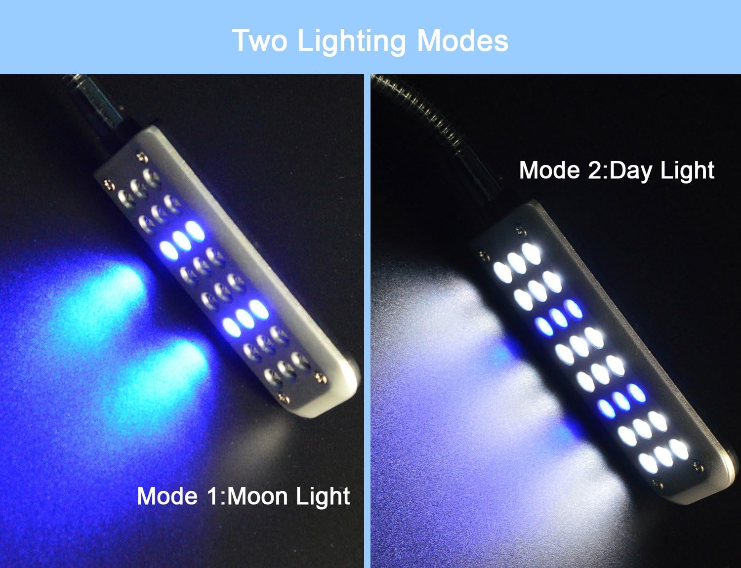ECtENX LED Aquarium Light, Fish Tank Light, 24 LEDs, Clip on Fish Tank Lighting Color with White & Blue