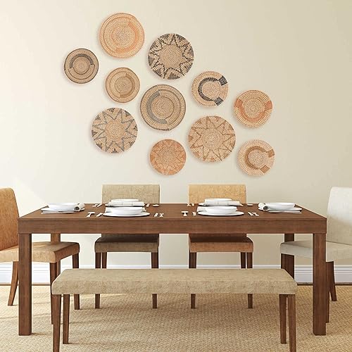 Miniatura 5 de All Across Africa Juego de 3 platos de pared, decoración de pared bohemia, rafia natural, cesta de pared tejida con bucles fáciles de colgar, color