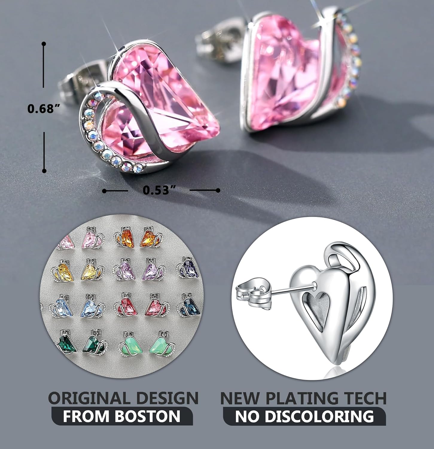 Leafael Infinity love Heart Birthstone Stud Earrings for Women, Valentine's Day Gifts for Mom, Wife, and Her, Silver Plated Birthday Jewelry - Image 3