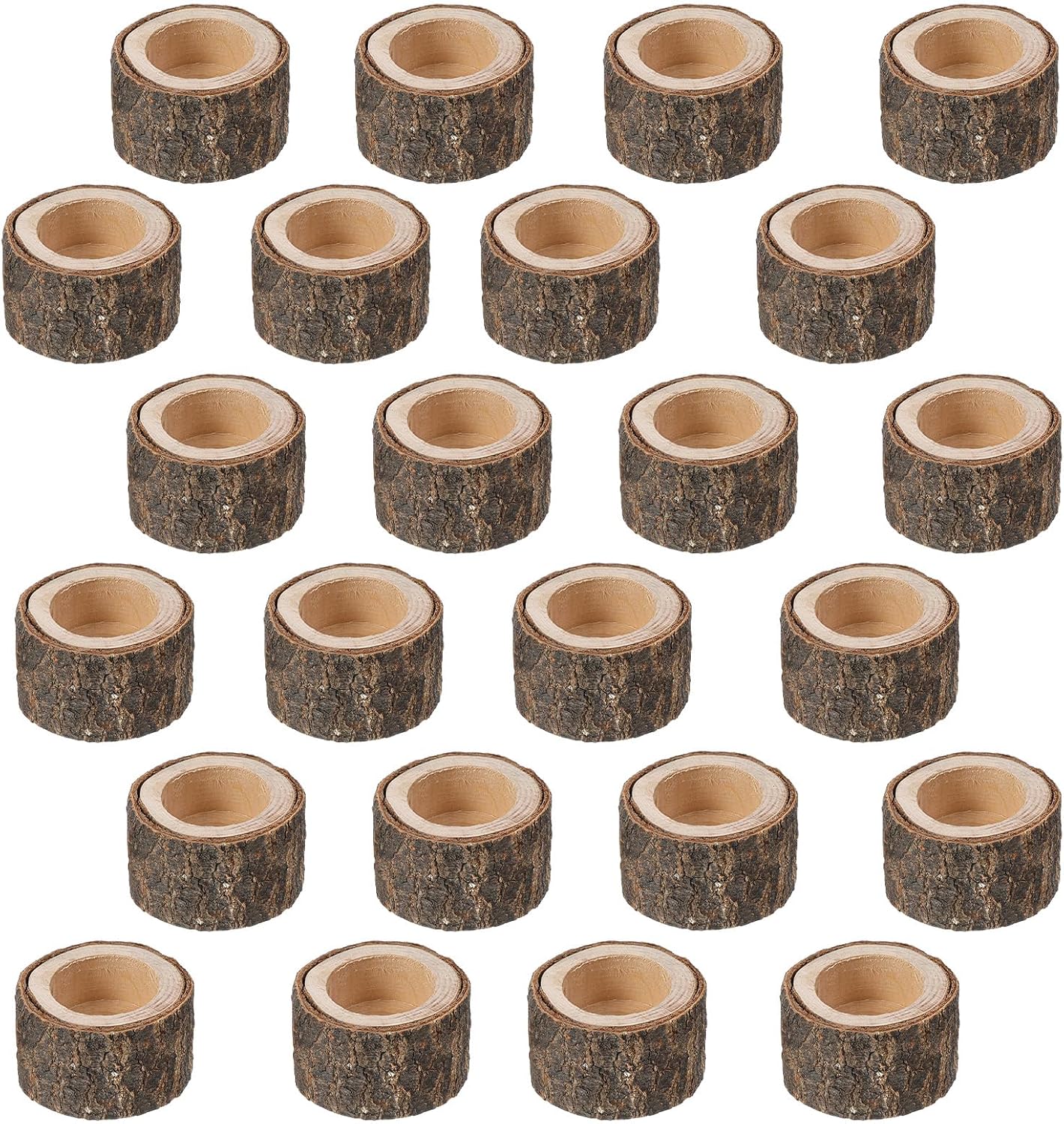 24 Pcs Wooden Tea Light Candle Holders Votive Candle Holders, Rustic Wooden Pillar Candle Stands Vintage Tealight Holders Set Candle Centerpieces for Dining Table Wedding Party, 1.6" H