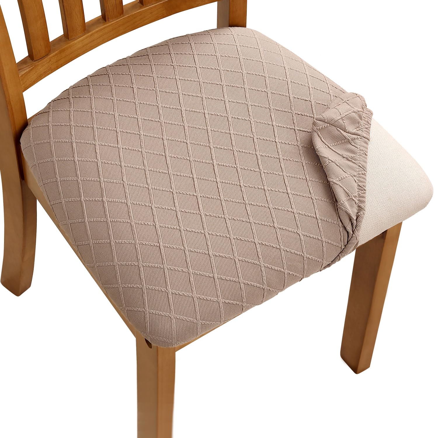 Fuloon Stretch Chair Seat Covers 6 PCS, Removable Washable Dining Chair Covers Anti-Dust Dining Room Seat Cushion Slipcovers (6, Khaki)