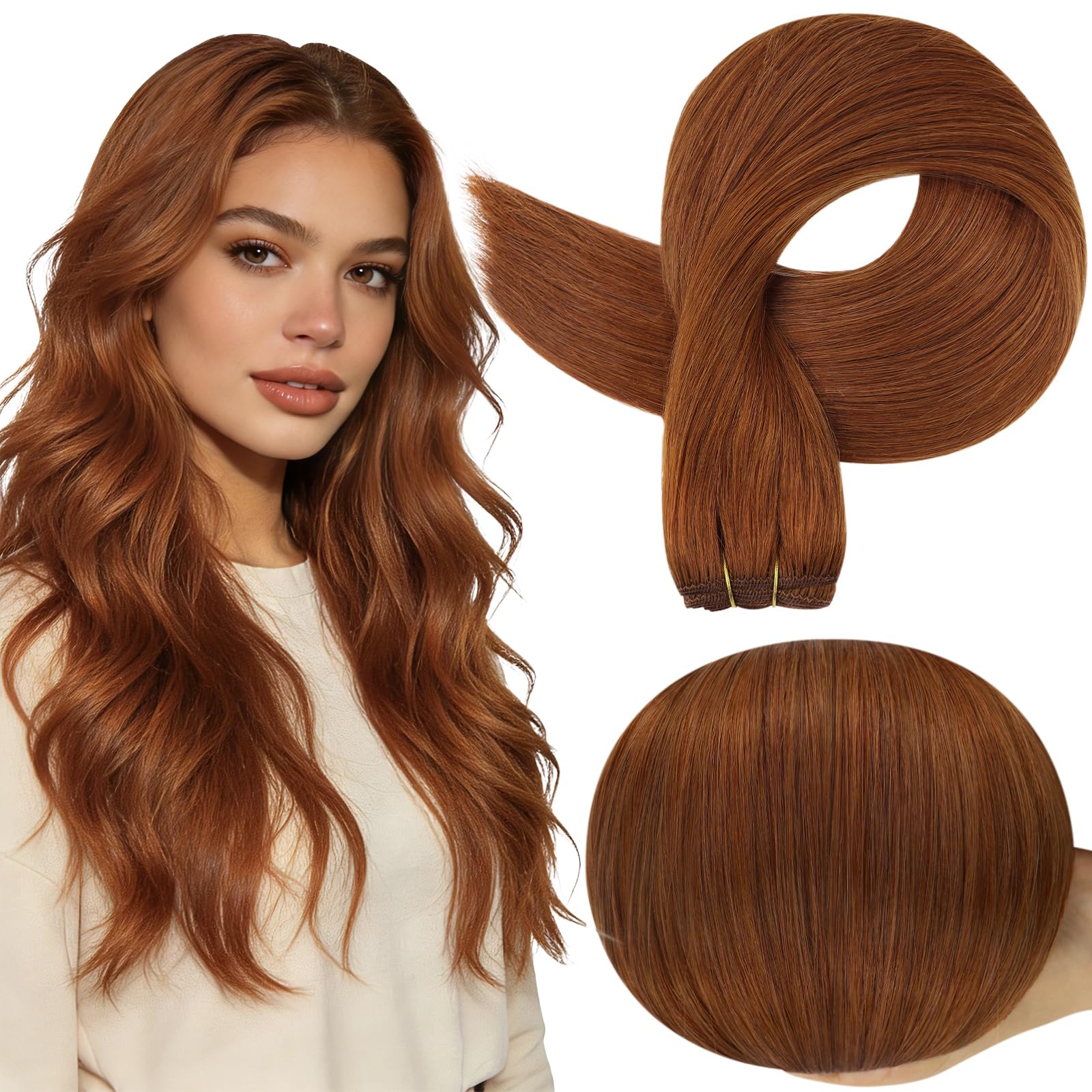 Full Shine Weft Hair Extensions Human Hair Color Copper Hair Extensions Sew In #550 Sew In Hair Extensions Real Human Hair Remy Straight Hair Wef