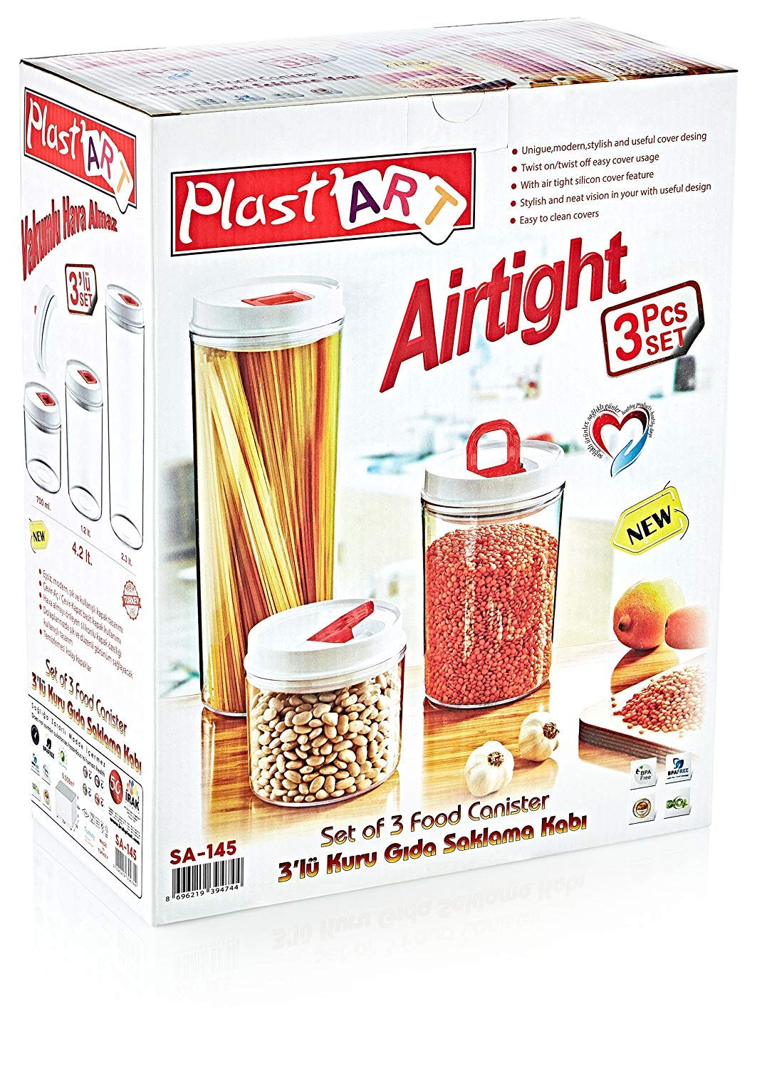 PlastArt Pantry Food Storage Container Set With Vacuum Lid, 6-Piece, Clear