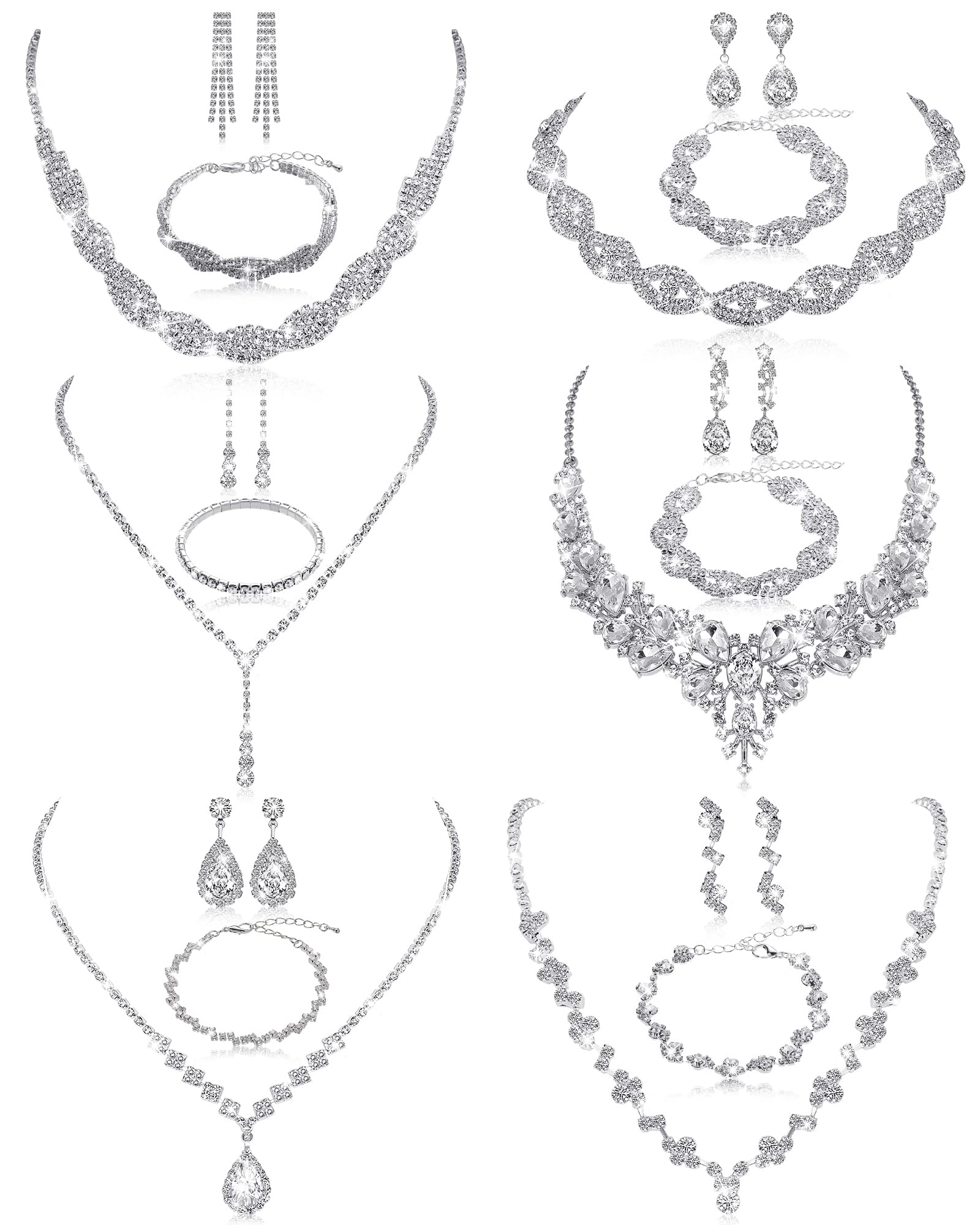 Set di 6 gioielli da damigella d'onore per matrimonio argento cristallo strass collana orecchini braccialetto per le donne gioielli da sposa