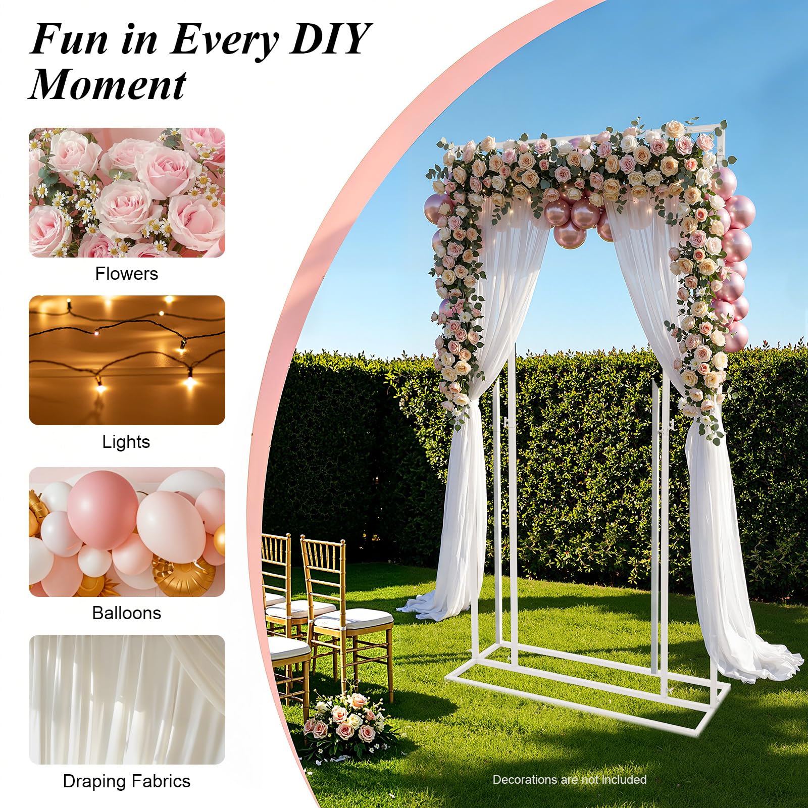 Supporto Sfondo Matrimonio Bianco, Struttura Metallo 1x2m, Fondale Feste