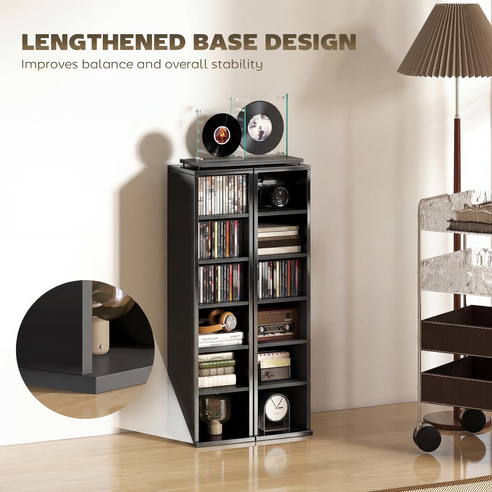 HOMCOM Set di 2 scaffali per CD Media Display 204 Blu-Ray Tower Rack w/ripiani regolabili libreria organizer portaoggetti, nero lucido