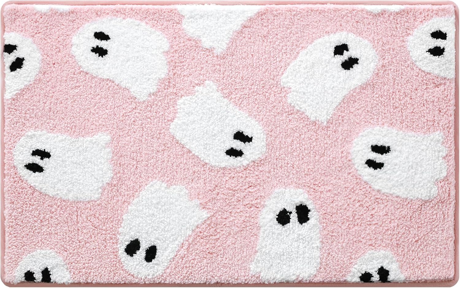 Ghost Bathroom Rug 20x32 Inch Pink, Soft and Absorbent Tufted Halloween Bath Mat Non Slip Washable, Halloween Bathroom Decor Rug Holiday Decorations