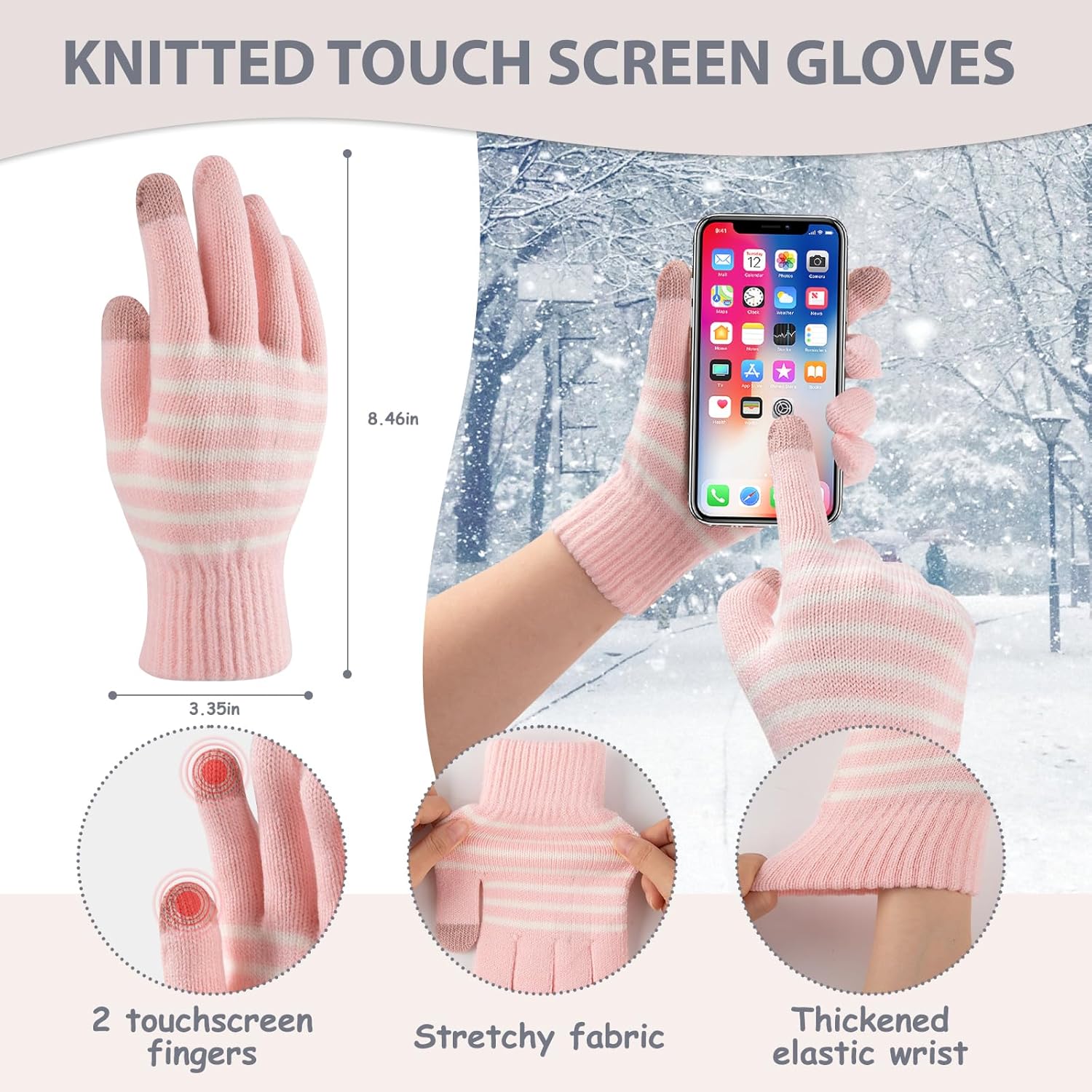 Winter Beanie Hat Scarf Gloves Set for Women Warm Fleece Knit Pompom Hat Long Scarf Touchscreen Gloves Winter Sets - Image 3