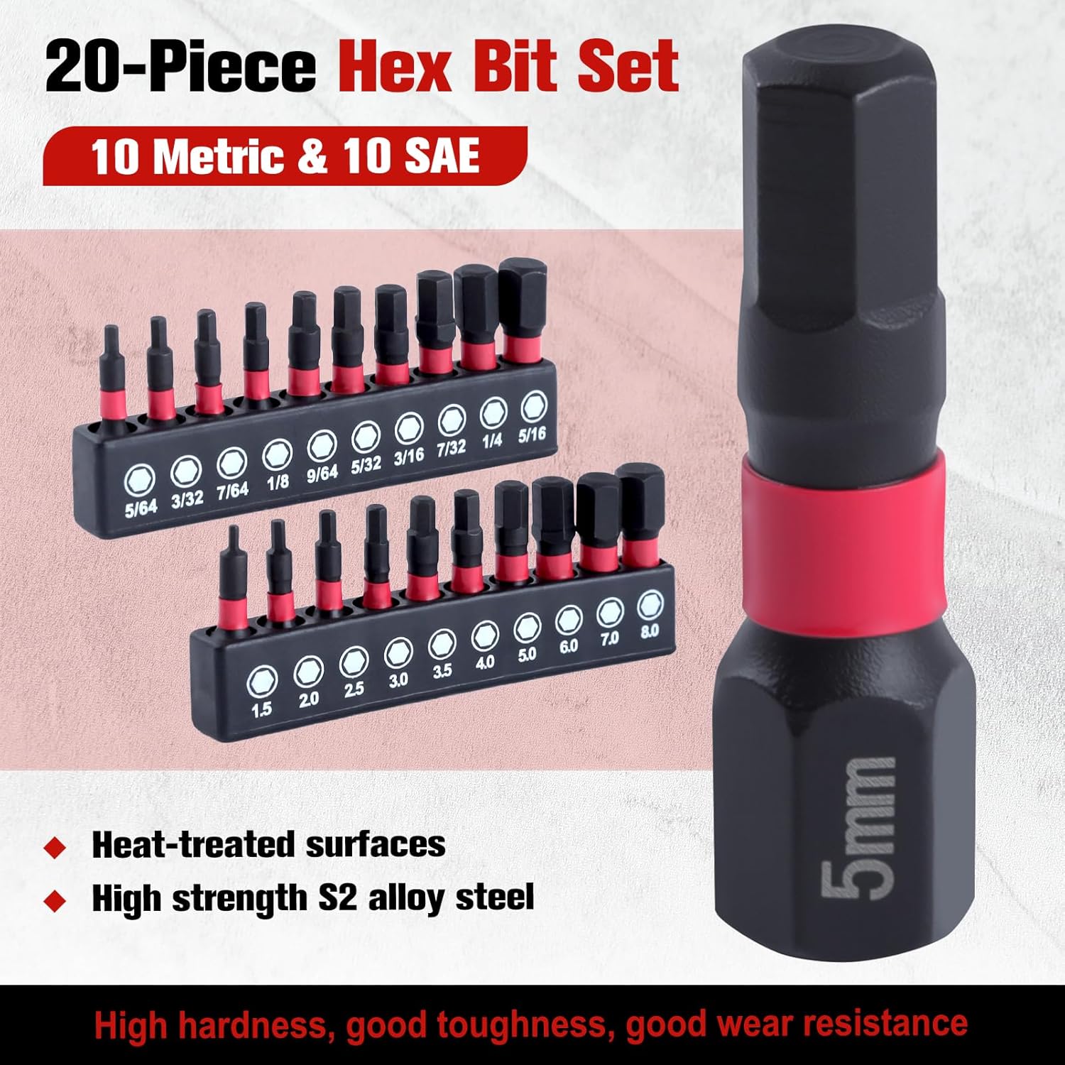 20 PCS Hex Head Allen Wrench Drill Bit Set with 1/4 Inch Bit Holder Metric and SAE Magnetic Hex Shank Drill Bit Set with Storage Box S2 Alloy Steel 1 Inch Long Strong Magnetic Tips
