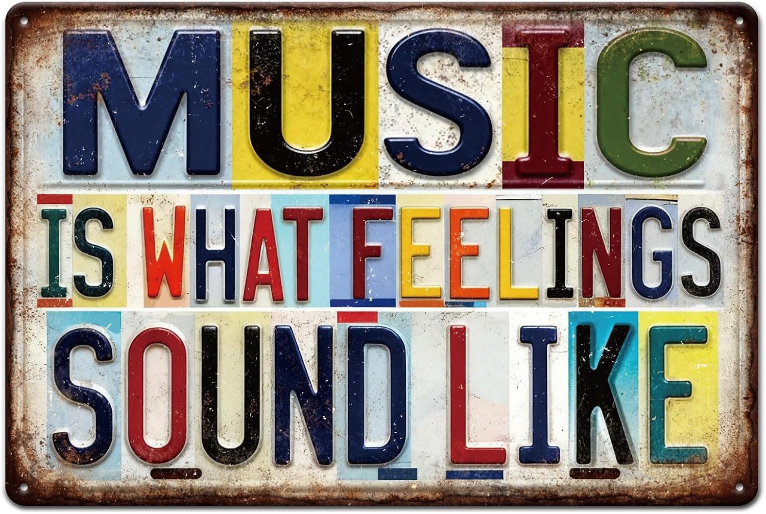GLOBLELAND Vintage Music Metal Tin Sign 12x8 inch Music is What Feelings Sound Like Tin Signs Inspirational Quotes Metal Wall Poster Plaque for Home Studio Office Cafe Bar Decor